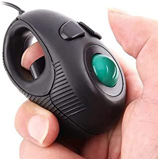 YUMQUA Y-01 Portable Mini Finger Hand Held 4D USB Wired Trackball Mouse for Laptop Mac Window Computer Fits Left and Right Handed Users -Black