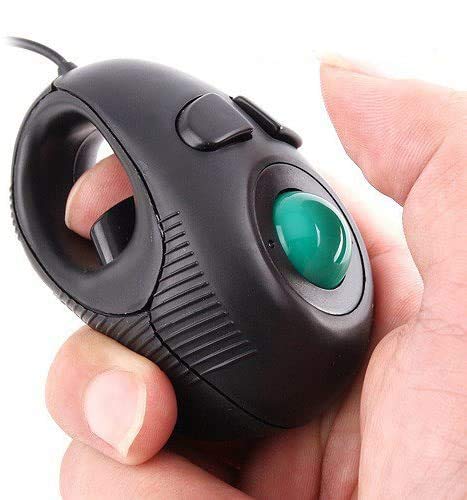 YUMQUA Y-01 Portable Mini Finger Hand Held 4D USB Wired Trackball Mouse for Laptop Mac Window Computer Fits Left and Right Handed Users -Black