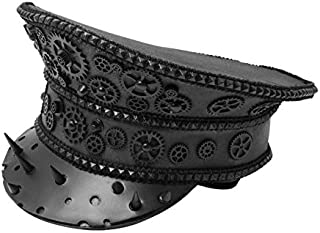 ILOVEMASKS Black Steampunk Spike Gears Captain Burning Man Playa Rave Hat, Military Officer Police Captain Hat Dancer Festival EDM Rave EDC Costume Headpiece Headdress Cap Hat Steampunk Fashion Black