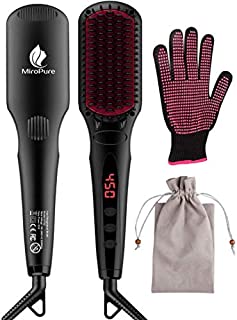 Enhanced Hair Straightener Heat Brush by MiroPure, 2-in-1 Ceramic Ionic Straightening Brush, Hot Comb with Anti-Scald Feature, Auto Temperature Lock & Auto-Off Function
