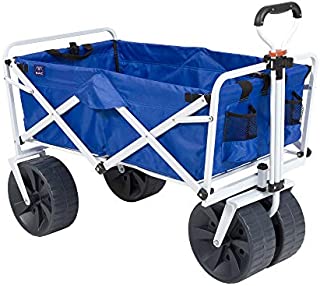 Mac Sports Heavy Duty Collapsible Folding All Terrain Utility Beach Wagon Cart, Blue/White