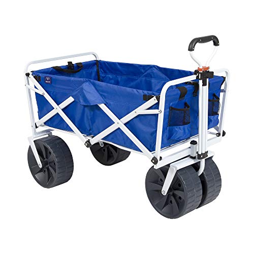 Mac Sports Heavy Duty Collapsible Folding All Terrain Utility Beach Wagon Cart, Blue/White