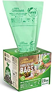 UNNI ASTM D6400 100% Compostable Trash Bags, 2.6 Gallon, 9.84 Liter, 100 Count, Extra Thick 0.71 Mils, Food Scrap Small Kitchen Trash Bags, US BPI and Europe OK Compost Home Certified, San Francisco