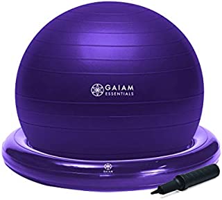 Gaiam Essentials Balance Ball & Base Kit, 65cm Yoga Ball Chair, Exercise Ball with Inflatable Ring Base for Home or Office Desk, Includes Air Pump - Purple