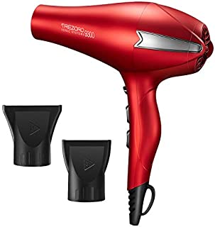 Hair Dryer, Professional Ionic Blow Dryer, Salon 2200 watt Ceramic Tourmaline Quiet Hairdryer with 2 Concentrator Nozzle Attachments - Best Soft Touch Body/Secret red