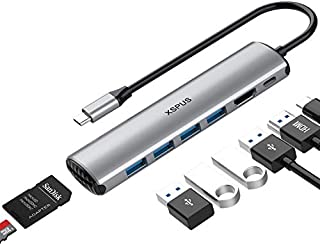 USB C Hub MacBook Pro Adapter - 8 in 1 Portable Aluminum USB C Dongle with USB C Charging, USB C to HDMI, 4 USB 3.0 Ports, SD/TF Card Reader, Compatible for MacBook Pro and More Type C Devices