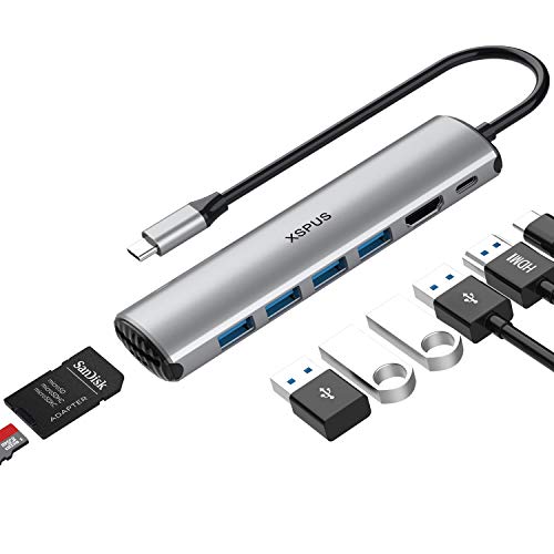 USB C Hub MacBook Pro Adapter - 8 in 1 Portable Aluminum USB C Dongle with USB C Charging, USB C to HDMI, 4 USB 3.0 Ports, SD/TF Card Reader, Compatible for MacBook Pro and More Type C Devices