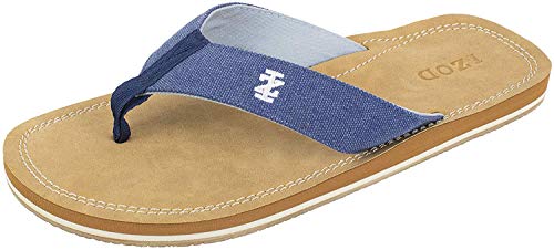 IZOD Men's Flip Flop Sandal, Arch Support, Canvas and Twill, Navy Blue, Size 12 to 13/12-13