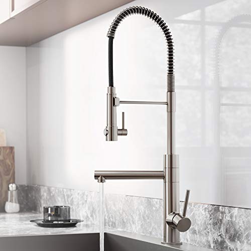 Kraus KPF-1603SFS Artec Pro Spot Free Stainless Steel Finish 2-Function Commercial Style Pre-Rinse Kitchen Faucet with Pull-Down Spring Spout and Pot Filler, 24.75 Inch