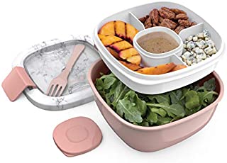 Bentgo Salad BPA-Free Lunch Container with Large 54-oz Bowl, 4-Compartment Bento-Style Tray for Salad Toppings and Snacks, 3-oz Sauce Container for Dressings, and Built-In Reusable Fork (Blush Marble)