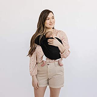 WildBird Ring Sling Baby Carrier Made from 100% Belgian Linen - Solid Color, Newborns to Toddlers - (Raven Fabric/Rose Gold Ring)