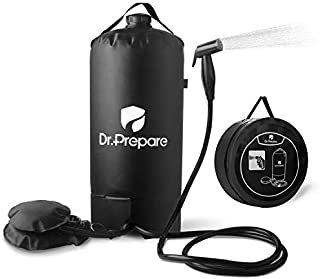 Dr. Prepare Camping Shower, Portable Camp Shower Bag with Upgraded Screw Lid, Water Level Window, Pressure Foot Pump, and Handy Nozzle, Solar Shower for Beach Camping Hiking Trip