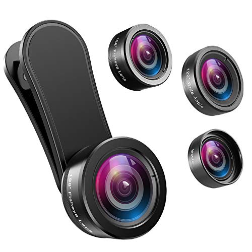 AMIR Phone Camera Lens, 198°Fisheye Lens, 120° Super Wide Angle Lens, 20X Macro Lens, for Tik Tok, Vlog Video, Clip on Phone Lens for iPhone 11 11 Pro, X, XS, XR 8 7 Plus 7, Samsung, Smartphones