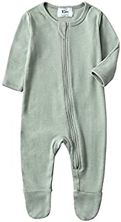 O2Baby Baby Boys Girls Organic Cotton Zip Front Sleeper Pajamas, Footed Sleep'n Play0-3Months,Desert Sage