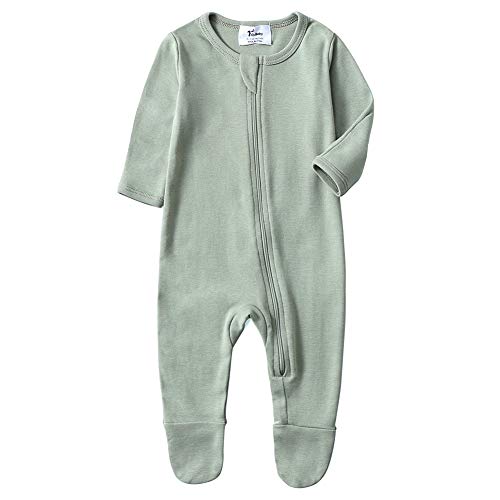 O2Baby Baby Boys Girls Organic Cotton Zip Front Sleeper Pajamas, Footed Sleep'n Play0-3Months,Desert Sage