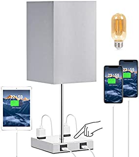 Touch Control USB Table Lamp, Aooshine 3 Way Touch Control Bedside Lamp with Dual USB Charging Ports & Dual Charging Outlet, E26 LED Bulb Included