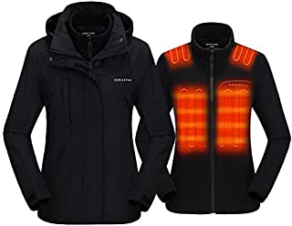 Venustas Women's 3-in-1 Heated Jacket with Battery Pack 7.4V, Ski Jacket Winter Jacket with Removable Hood Waterproof