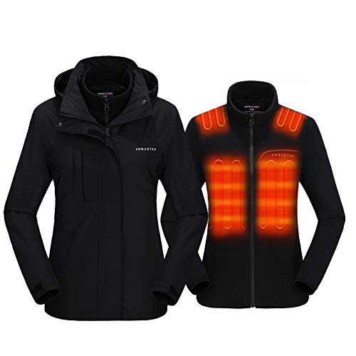 Venustas Women's 3-in-1 Heated Jacket with Battery Pack 7.4V, Ski Jacket Winter Jacket with Removable Hood Waterproof