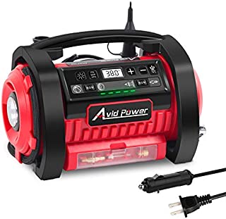 AVID POWER Tire Inflator Air Compressor, 12V DC / 110V AC Dual Power Tire Pump with Inflation and Deflation Modes, Dual Powerful Motors, Digital Pressure Gauge