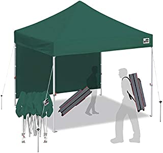 Eurmax Smart 10'x10' Pop up Canopy Tent Canopy with 1 Side Wall Outdoor Festival Tailgate Event Vendor Craft Show Canopy Backpack Roller Bag Bonus 4X Stakes(Forest Green)