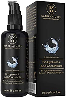 Organic Hyaluronic Acid Face Serum High-Dosed Concentrate - 3.4 Fl. Oz. 100 ml Glass Bottle  Natural, Vegan Satin Naturel Skincare Made In Germany