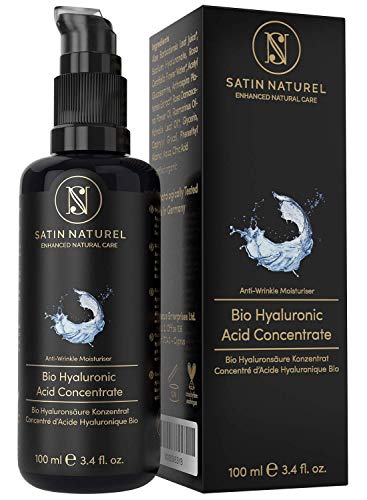 Organic Hyaluronic Acid Face Serum High-Dosed Concentrate - 3.4 Fl. Oz. 100 ml Glass Bottle  Natural, Vegan Satin Naturel Skincare Made In Germany