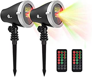 1byone Aluminum Alloy Christmas Outdoor Laser Light Projector with Wireless Remote Red and Green Stars Laser Show for Xmas, Holiday, Parties, Landscape or Garden Decoration, Class IIIA, 2.0mW - 2 Pack