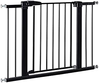 BABELIO 26-40 Inch Easy Install Extra Wide Pressure Mounted Metal Baby Gate, No Drilling, No Tools Required, with Wall Protectors and Extenders (Black)