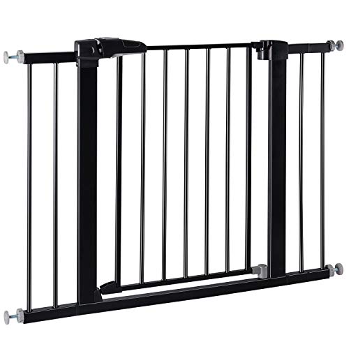 BABELIO 26-40 Inch Easy Install Extra Wide Pressure Mounted Metal Baby Gate, No Drilling, No Tools Required, with Wall Protectors and Extenders (Black)