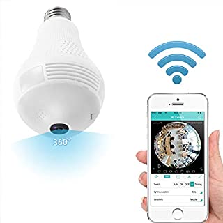 Light Bulb Camera Wireless 360 Degree Panoramic 2.4G WiFi Camera Indoor/Outdoor Wireless Video Surveillance IP Camera Night Vision Motion Detection for Baby/Elder/Pet/Nanny