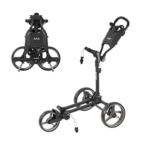 KVV 3 Wheel Compact Flat Folding Design Golf Push Cart with Lightweight and Sturdy Aluminum Frame