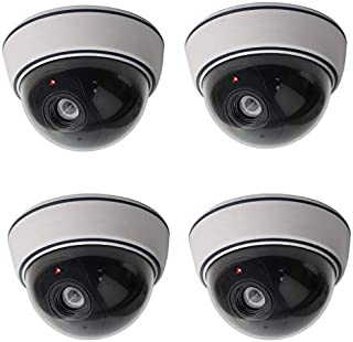 Lebote (4 Pack) Fake Dummy Security Camera CCTV Dome Camera with Flashing Red LED Light Dummy Surveillance Camera Outdoor Indoor Use for Home Security