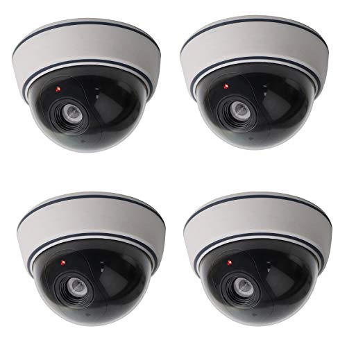 Lebote (4 Pack) Fake Dummy Security Camera CCTV Dome Camera with Flashing Red LED Light Dummy Surveillance Camera Outdoor Indoor Use for Home Security