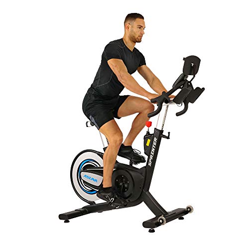 Sunny Health & Fitness Asuna 6100 Sprinter Cycle Exercise Bike - Magnetic Belt Rear Drive, 350 LB Max Weight, Wireless Heart Rate Belt with RPM Cadence Sensor and SPD Style Pedals