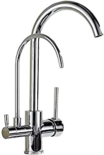 NZ-CJ 3-Way Water Filter Kitchen Faucet, 2 Levers Kitchen Faucet 360 ° Swiveling Sink Faucet Two Handles Sink Fitting Osmosis Plants Drinking Water Systems Made of Brass - Chrome