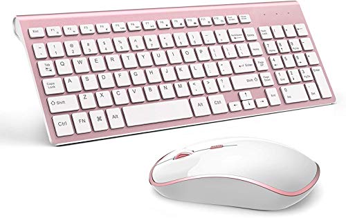 Wireless Keyboard Mouse, JOYACCESS 2.4G Compact and Full Size Keyboard and Mouse for PC, Laptop,Tablet,Computer Windows-Rose Gold