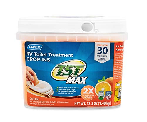 Camco TST Ultra-Concentrated Orange Citrus Scent RV Toilet Treatment Drop-Ins, Formaldehyde Free, Breaks Down Waste And Tissue, Septic Tank Safe, 30-Pack (41183)