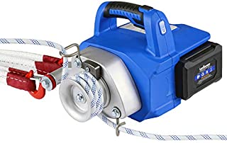 Landworks Electric Portable Winch Capstan Hoist Brushless Motor Li-Ion Battery Powered 1000-2000 Max Pulling Force for Forestry Hunting Garden Off-Road (Low Stretch Rope Included)