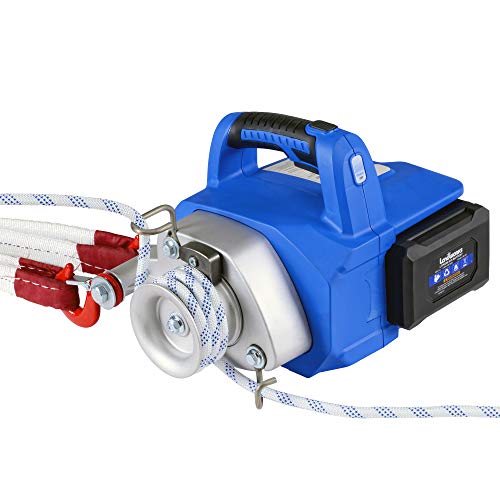 Landworks Electric Portable Winch Capstan Hoist Brushless Motor Li-Ion Battery Powered 1000-2000 Max Pulling Force for Forestry Hunting Garden Off-Road (Low Stretch Rope Included)