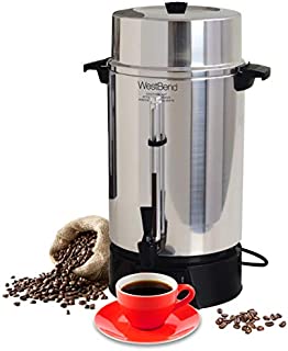 West Bend 33600 Highly Polished Aluminum Commercial Coffee Urn Features Automatic Temperature Control Large Capacity with Quick Brewing Smooth Prep and Easy Clean Up, 100-Cup, Silver