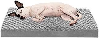 Furhaven Pet Dog Bed - Deluxe Orthopedic Mat Ultra Plush Faux Fur Traditional Foam Mattress Pet Bed with Removable Cover for Dogs and Cats, Gray, Medium