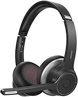 Mpow Bluetooth Headset 5.0 with Dual Microphone, Wireless PC Headphones, CVC 8.0 Noise Canceling, On Ear for Computer, Cell Phone, Call Center, Skype, 22 Hours Talk Time, Soft Earpad, Wired Optional