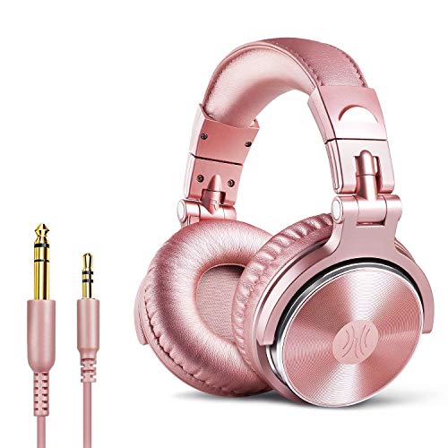 OneOdio Over Ear Headphones for Women and Girls, Wired Bass Stereo Sound Headsets with Share Port and 50mm Driver Rose Gold Headsets with Mic for PC Phone Laptop Guitar Piano Mp3/4 Tablet (Pink)