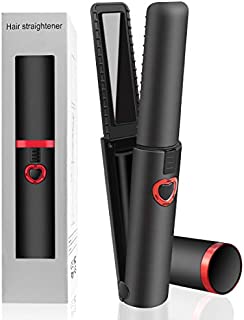 2 in 1 Hair Straightener & Curler, Cordless Curling Wand Flat Iron, 4800mAh Rechargeable Battery Operated, 3 Levels Adjustable Temps Mini Portable Hair Modeling Tool Gift for Travel Party Dating