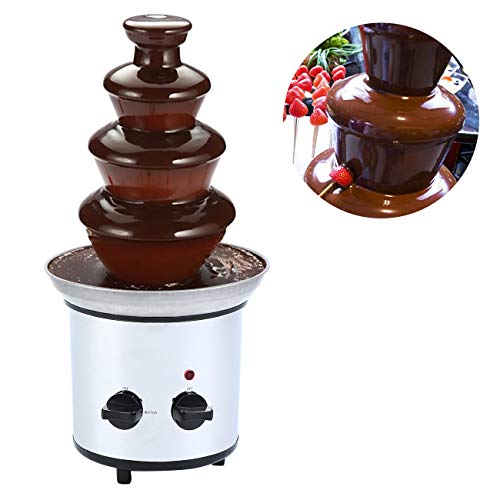 XuanYue 180W 4 Tiers Stainless Steel Chocolate Fondue Fountain, 3.96-Pound Capacity, Easy to Assemble, Perfect For Nacho Cheese, BBQ Sauce, Ranch, Liqueurs and Wedding Party