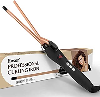 9mm Thin Curling Iron Ceramic, 3/8 Inch Small Barrel Curling Wand for Long & Short Hair, LCD Display with 9 Heat Setting Include Glove(Golden)