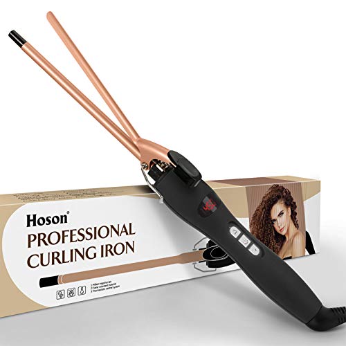 9mm Thin Curling Iron Ceramic, 3/8 Inch Small Barrel Curling Wand for Long & Short Hair, LCD Display with 9 Heat Setting Include Glove(Golden)