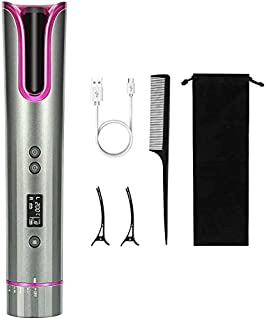 Automatic Curling Iron, Cordless Intelligent Auto Hair Curler with LCD Temperature Display and Timer, Rechargeable USB Adjustable Curling Tongs for Wavy Curls Travel Home