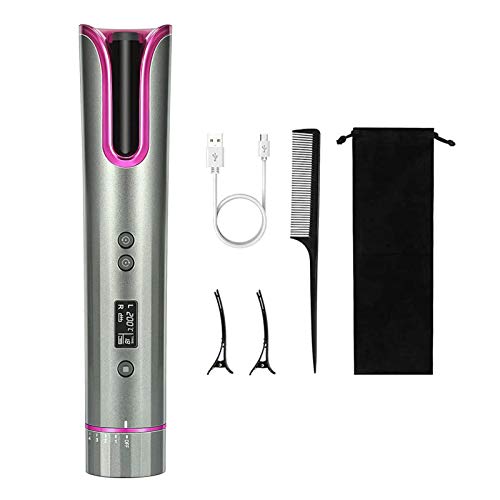 Automatic Curling Iron, Cordless Intelligent Auto Hair Curler with LCD Temperature Display and Timer, Rechargeable USB Adjustable Curling Tongs for Wavy Curls Travel Home