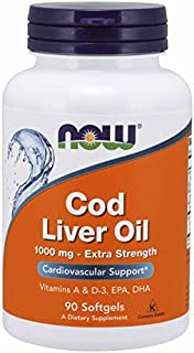 NOW Supplements, Cod Liver Oil, Extra Strength 1,000 mg with Vitamins A & D-3, EPA, DHA, 90 Softgels
